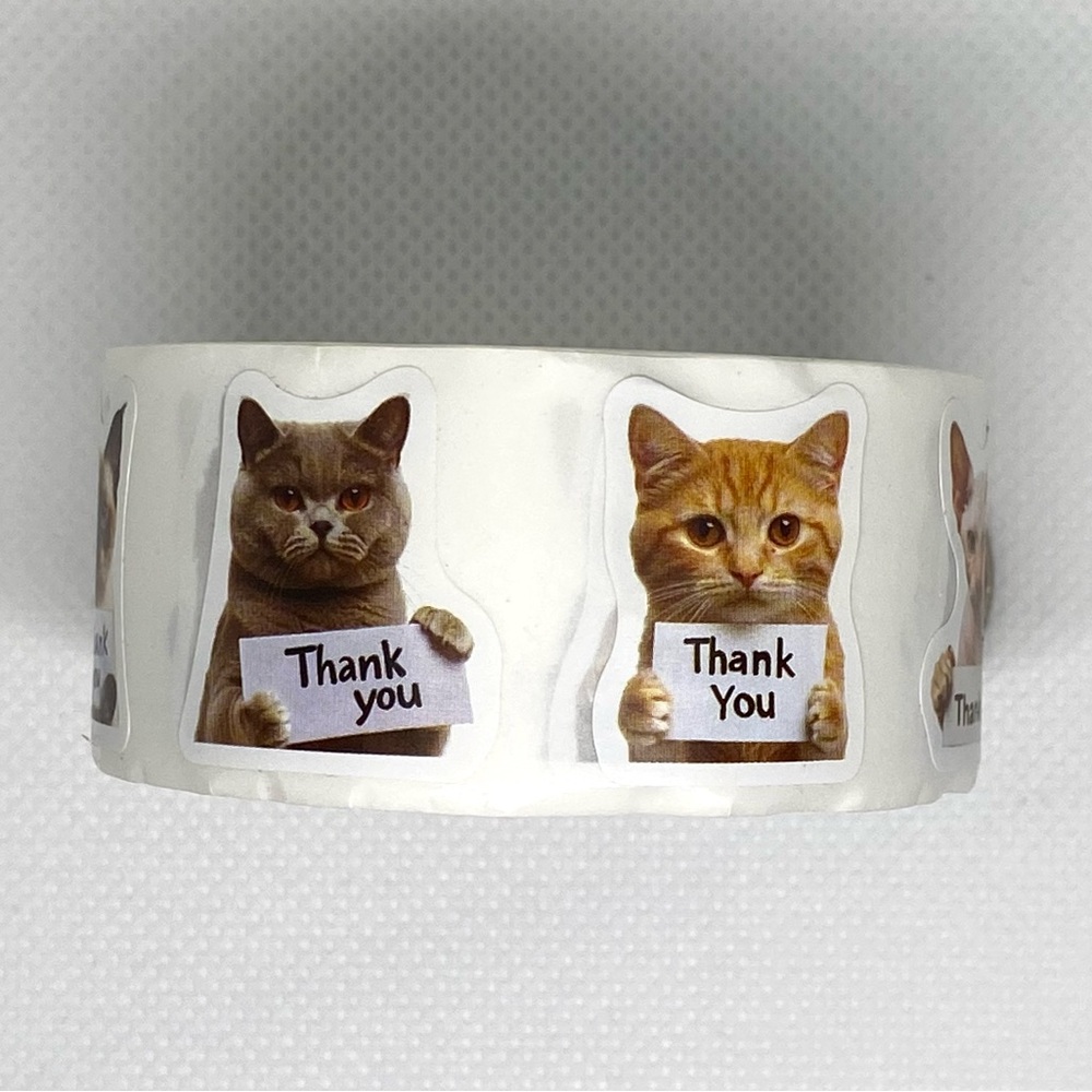 Let 500 Kitties Do the Talking on Your Packages - Cat “Thank You” Sticker Roll - Picture 8 of 9